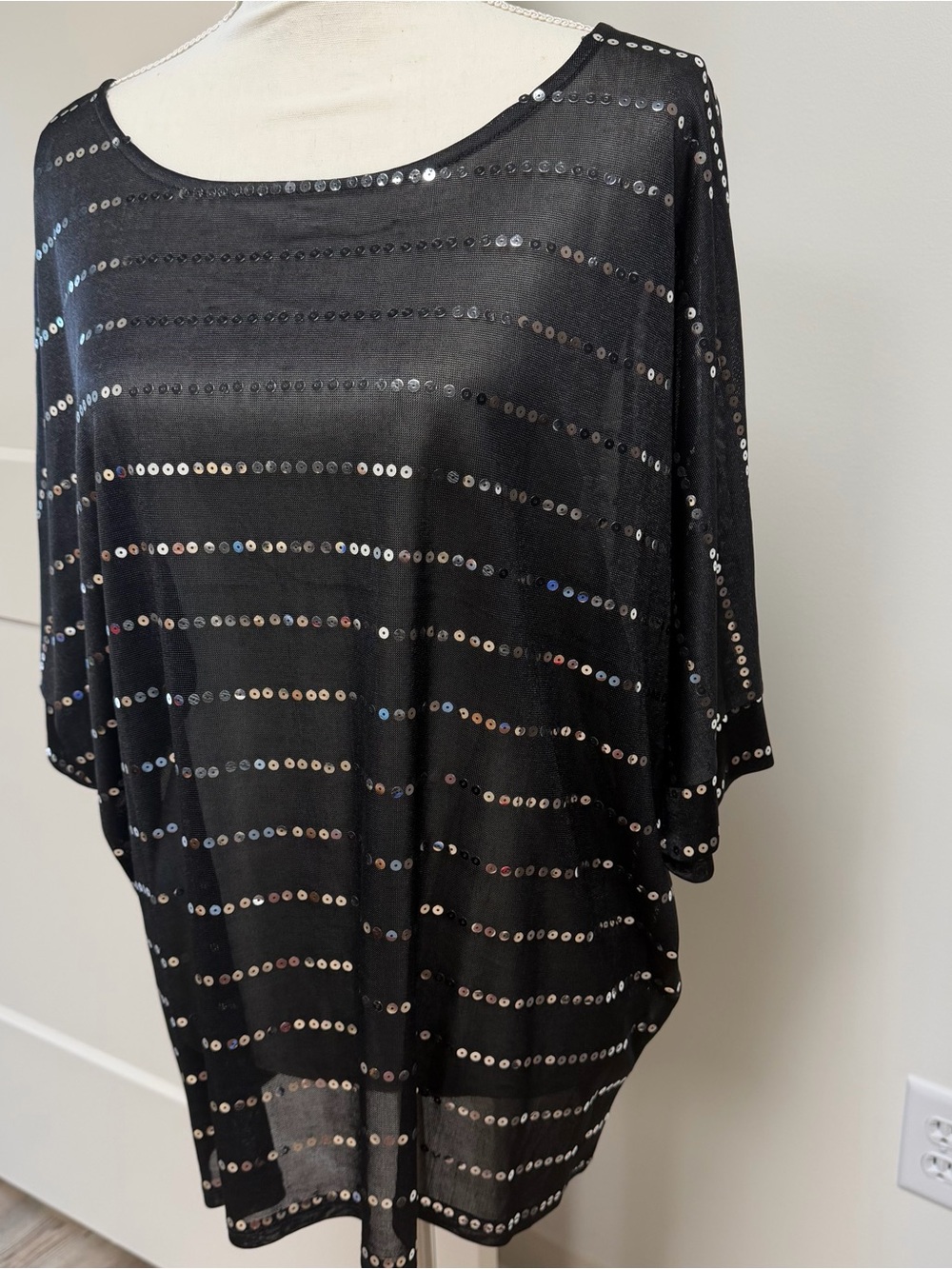 Wrangler Black Sequin-Striped Tunic Top